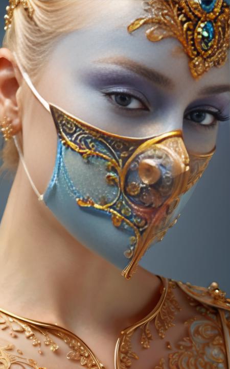 Watercolor painting ((best quality)), ((masterpiece)), (detailed), An enigmatic portrayal of a blue face mask, evoking mystery and intrigue with its surreal presence and intricate design. Camera angle: Close-up shot, focusing on the intricate details of the hand's anatomy and the mesmerizing hue of blue, inviting viewers to ponder its symbolic significance and narrative context.
<lora:epi_noiseoffset2:1> <lora:IvoryGoldAIv2:1> ivory gold . Vibrant, beautiful, painterly, detailed, textural, artistic