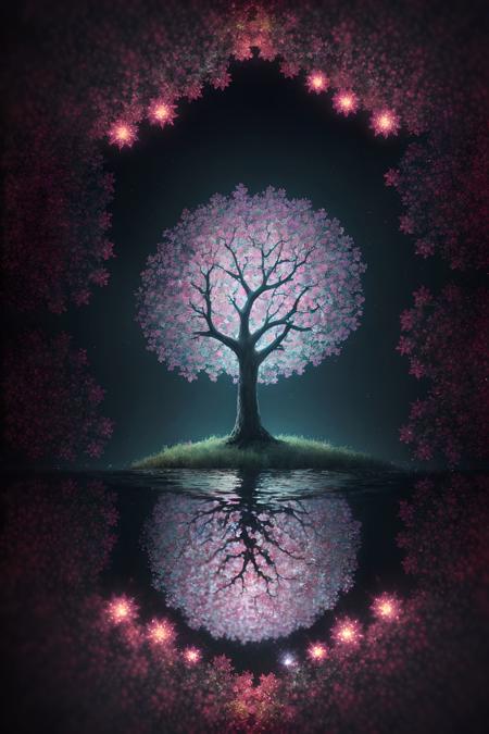 star, dream, reflection, glowing, Rhombus, flowers, water, tree,   <lora:PAseer的万花筒V1:0.8>, 