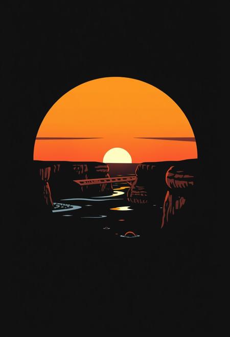 Sunset cliffs. Ready design for printing on a t-shirt. On a black background