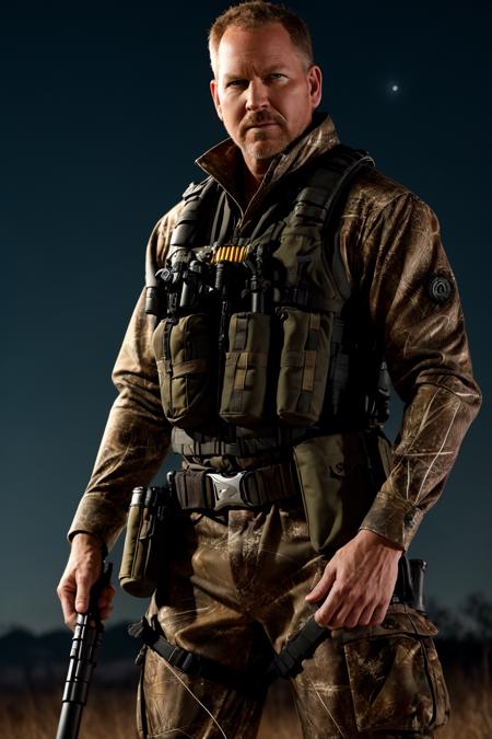Chrisrfield man, at night, hunting, hightly detailed, realistic, cinematic,
<lora:Chris:1>