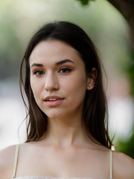 Realistic photo of a beautiful gr4c3f woman,1girl,solo,long hair,looking at viewer,smile,brown hair,bare shoulders,brown eyes,underwear,parted lips,teeth,mole,lips,portrait,realistic,nose,soft lighting, professional Photography, Photorealistic, detailed, RAW, analog, sharp focus, 8k, HD, high quality, masterpiece<lora:gr4c3f:1.0>