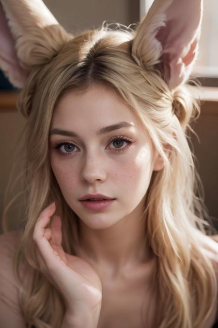 swedish girl, laying on grass, crawling, on all four, albino, eyes close-up, looking up, portrait, white loose light translucent summer dress, selfie, big hair, long messy white wavy hair, huge very long silky fennec ears, animal ear fluff, fox tail, depth of field, big ice color eyes with long white eyelashes, white eyebrows, round rich big plump parted pale glossy lips, very strong freckles, curious, cute, innocent, outside, sun from the side, rim light.
(RAW photo:1.2), (photorealistic:1.4),(masterpiece:1.3),(best quality:1.4),ultra high res,(detailed eyes),(detailed facial features),HDR,8k resolution, solo focus, skin tight, (shiny skin),(slender girl), dreamlike, (extreme detailed illustration),
extreme detail, very sharp, hyper realistic, colorful, saturated, bloom, lens flare, bright