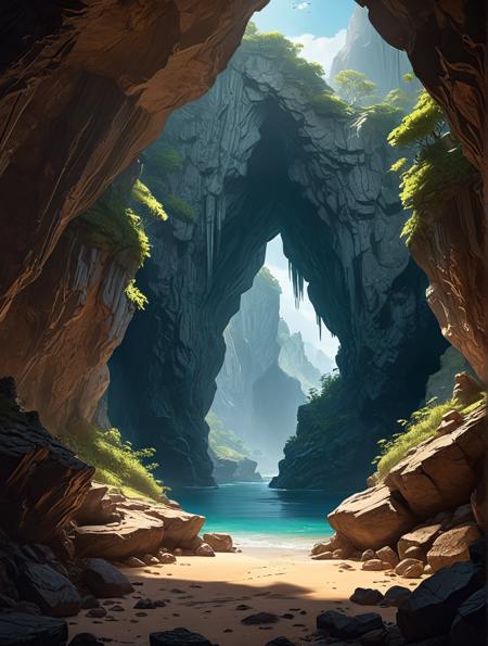 concept art breathtaking  a  hidden cave with mysterious opening
 . award-winning, professional, highly detailed . digital artwork, illustrative, painterly, matte painting, highly detailed