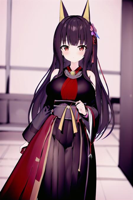 chicheng, kimono, fox ears, black hair, hair ornament