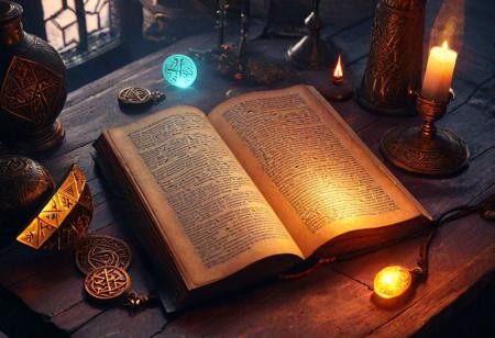 (ancient magic, glowing, bookmark, magical runes, dimly lit room, soft light, spell book, arcane knowledge, (mystical, ancient, fantasy, (soft glow), illuminating, enchanting), dramatic lighting, fantasy art, (magical), high quality, fantasy illustration), trending on ArtStation
