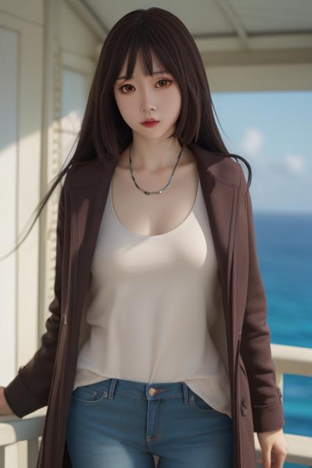 best quality, ultra high res,prefect anatomy, cinematic light, rim lighting,(photorealistic:1.4),
extremely intricate, 8k uhd,
jinyu, 1girl, solo,face close up,tank top, long coat, jeans,checkered ,

castle+ balcony+ ocean，
<lora:jinyu-hushi-000007:0.8>
Negative prompt: (worst qualit, low qualit:1.4),logo,easynegative,badhandv4,jpeg artifacts,signature,watermark,username,bad anatomy,extra fingers,fewer digits,extra limbs,extra arms,extra legs,malformed limbs,fused fingers,too many fingers,long neck,cross-eyed,mutated hands,polar lowres,bad body,bad proportions,gross proportions,text,error,missing fingers,missing arms,missing legs,extra digit,multiple view
Steps: 28, Sampler: Euler a, CFG scale: 7, Seed: 2473225488, Size: 512x768, Model hash: fc2511737a, Model: chilloutmix_NiPrunedFp32Fix, Clip skip: 2, ENSD: 31337