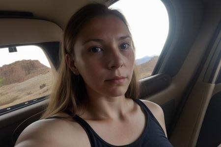 A random selfie photo of the last female human to ever exist at whatever point in the future, showing the surroundings which explain why humans have gone extinct