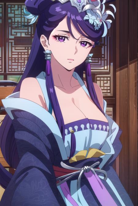 lihua, <lora:lihua s1-lora-nochekaiser:1>,
lihua, long hair, (purple eyes:1.1), purple hair, flower, earrings, hair flower, makeup, lipstick,
BREAK cleavage, jewelry, chinese clothes, hanfu,
BREAK indoors,
BREAK looking at viewer, (cowboy shot:1.5),
BREAK <lyco:GoodHands-beta2:1>, (masterpiece:1.2), best quality, high resolution, unity 8k wallpaper, (illustration:0.8), (beautiful detailed eyes:1.6), extremely detailed face, perfect lighting, extremely detailed CG, (perfect hands, perfect anatomy),