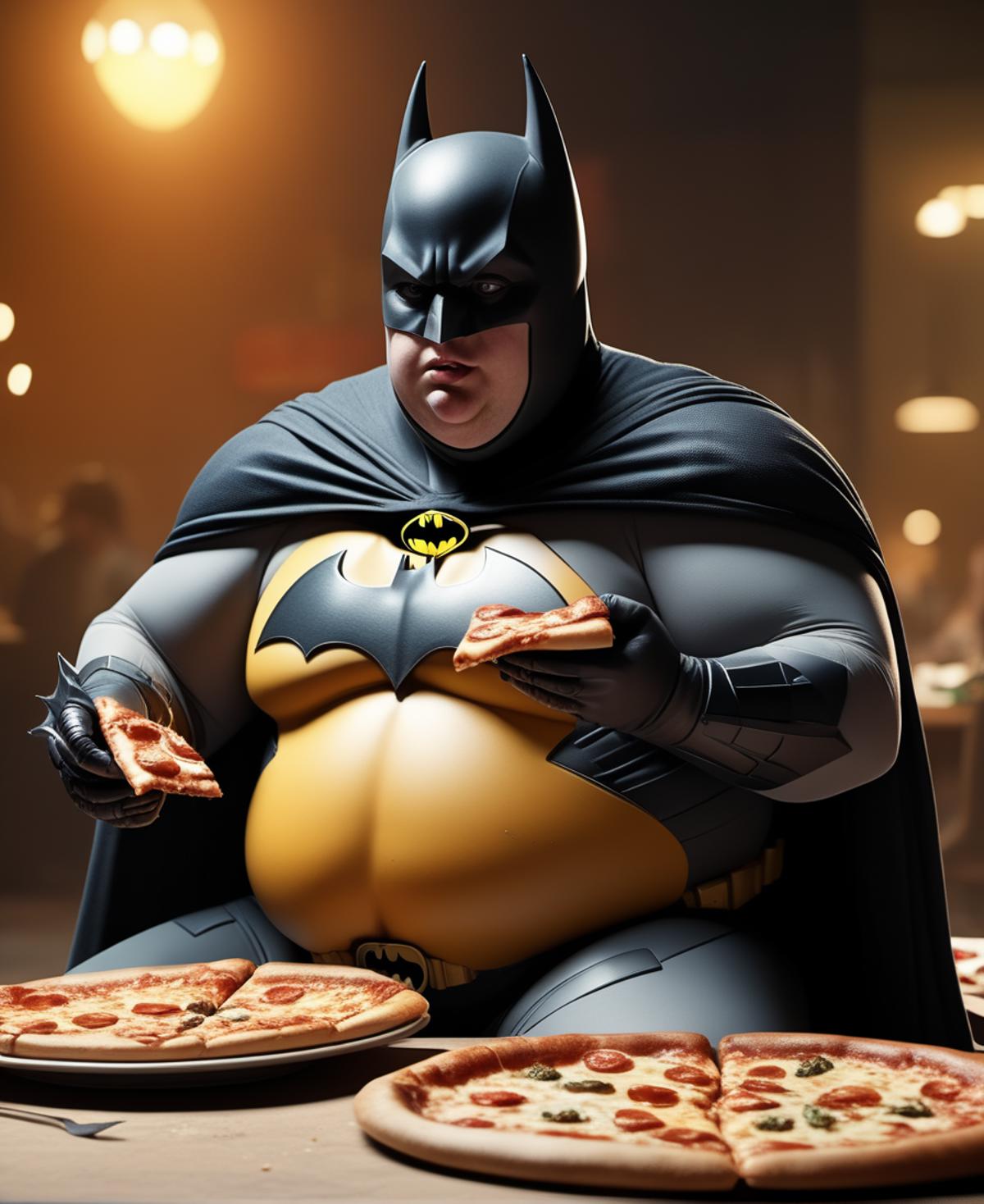 Fat Batman Eating Pizza: A Comical and Unusual Scene