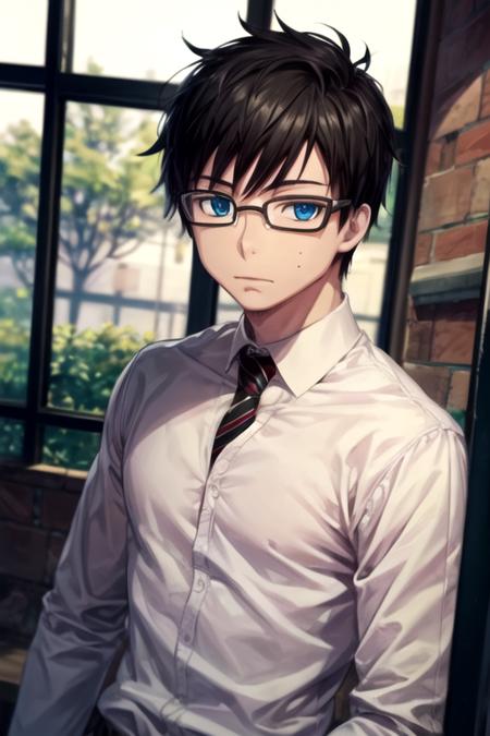 masterpiece, best quality, sketch, 1boy, solo, male focus, looking at viewer, upper body, depth of field, <lora:yukio_okumura:0.76>, yukio_okumura, black hair, blue eyes, glasses, long-sleeve shirt, , ,