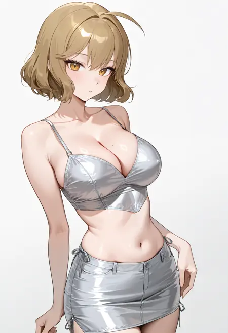 Metallic Silver Crop Top and Skirt