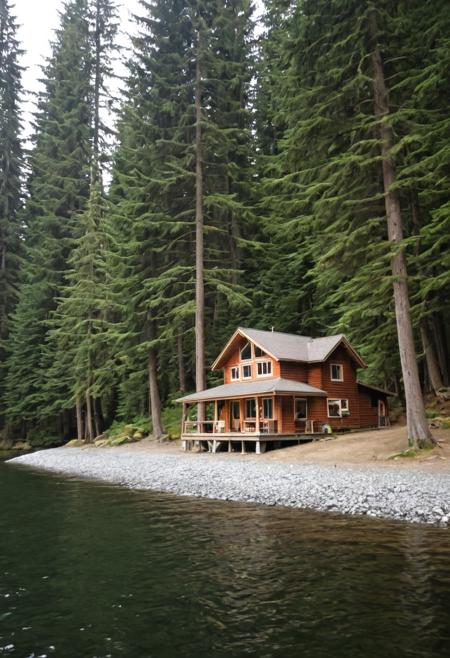 lakeside cabin, pacific northwest, forest, camp