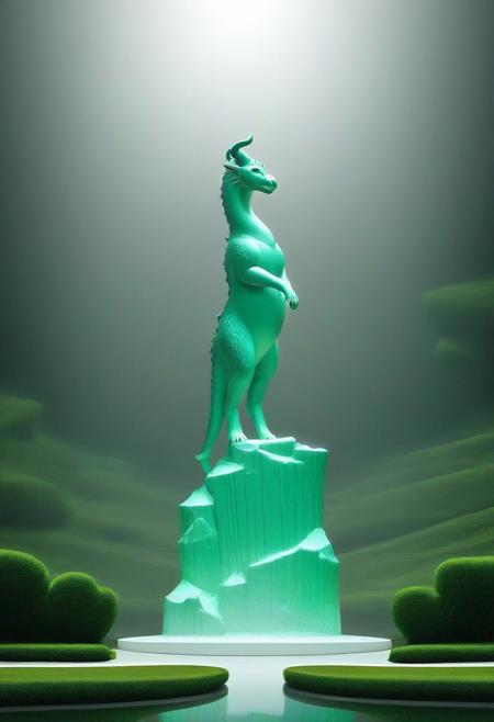 green sapphire crystal statue of a dragon, green stone, Ultrarealistic, sharp focus, dynamic lighting. play of light, reflection, refraction, Ultra detailed, malachite_style, A fire dragon made of malachite in Antarctica,