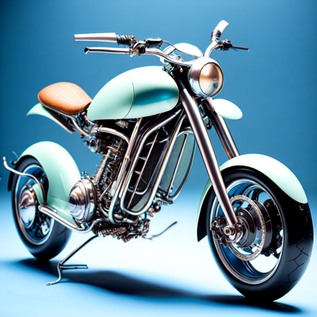 photo, a close up of a motorcycle on a blue background (InsectBike style:1) <lora:djzInsectBikeV21:1>