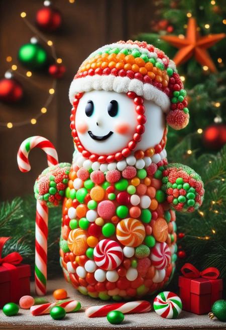 CHRC4ND7, Phantom  with green orange-red and fire-red color <lora:Christmas_Candy:1>