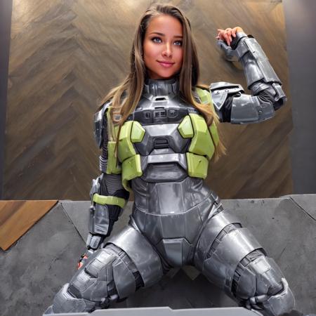 (((a woman wearing a master chief armor posing at a comic con)))  <lora:TqlaAfinaaLora:0.8> 1girl, lips, realistic, solo, long hair, breasts, brown hair, medium breasts, blonde hair, nose, grey eyes, smile, tan, brown eyes, tanlines,