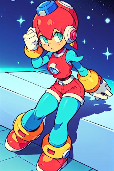 ((masterpiece, best quality)), (1girl),(((Roll (Mega Man)))), 80's style anime, chibi:1.5, (((cosmic))), (tired),