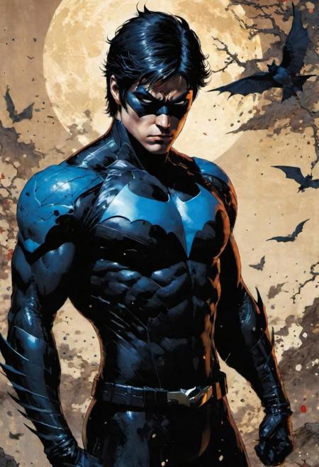 by Jim Lee,(strange but extremely beautiful:1.4),(masterpiece, best quality:1.4),in the style of nicola samori,nightwing,  Ukiyo-e Art