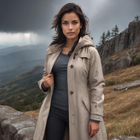 <lora:nella_sdxl:1> nellan, an attractive woman, on a (mountain-top), wearing a (coat), (heavy-rainstorm:1.1), 24mm, 4k textures, soft cinematic light, adobe lightroom, photolab, hdr clouds, intricate, elegant, highly detailed, sharp focus, ((((cinematic look)))), soothing tones, insane details, intricate details, hyperdetailed, low contrast, soft cinematic light, exposure blend, hdr,