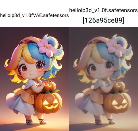 chibi, masterpiece, best quality, original, official art,Cute,full body,beautiful eye,colorful ombre hair,rainbow gradient , jack-o'-lantern,outfit,smilling,bokeh,bloom,blurred background,<lora:GoodHands-beta2:1>, cartoon rendering,