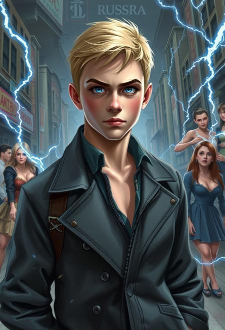 (best quality, masterpiece:1.2) art, best quality, russian boy, zipper, male portrait, gray coat, vintage clothes, young guy, proud look, short blond hair, portrait, two girls in short dresses, cleavage, complex urban background, dynamic pose, action scene, <laura:add_detail:0.1>, arrogance, (eye contact), blue lightning, lighting effects, highest detail, floating particles, ancient runes, white energy, mana, epic atmosphere, <lora:kVoidEnergy-000001:0.5> Energy V0id3, art