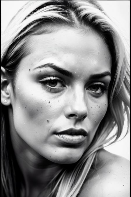 face shot of mandyR2, (serious look), (blonde medium length hair),Photorealistic, Hyperrealistic, Hyperdetailed, analog style, hip cocked, demure, detailed skin, matte skin, soft lighting, subsurface scattering, realistic, heavy shadow, masterpiece, best quality, ultra realistic, 8k, golden ratio, Intricate, High Detail, film photography, soft focus, detailed skin texture, (blush:0.5), (goosebumps:0.5), subsurface scattering