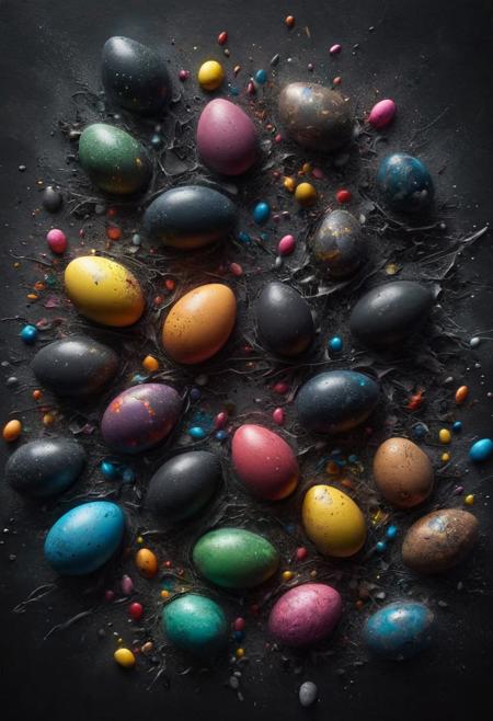 Completely black screen, absolutely nothing, pure black, detailed, but the Colorful Easter Eggs