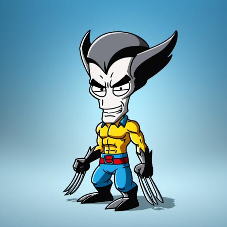 cinematic photo Advertising poster style a cartoon character with grey skin dressed as wolverine, claws <lora:Rodger1024:0.9>  . 35mm photograph, film, bokeh, professional, 4k, highly detailed