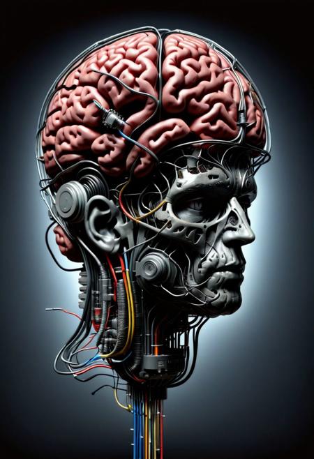 a light bulb with a brain inside of it, face made of metal and wires and light bulb parts, 
(best quality, 4k, 8k, highres, masterpiece:1.2), ultra-detailed ,illustration,
Powerful light emitted,
Idea symbol background,
Smart,
 masterpiece, epic visuals, detailed, ultra detailed, depth of field, dynamic angle,
rsmls, surreal, abstract, dark, russ mills, ral-braynclz, Rembrandt Lighting Style,