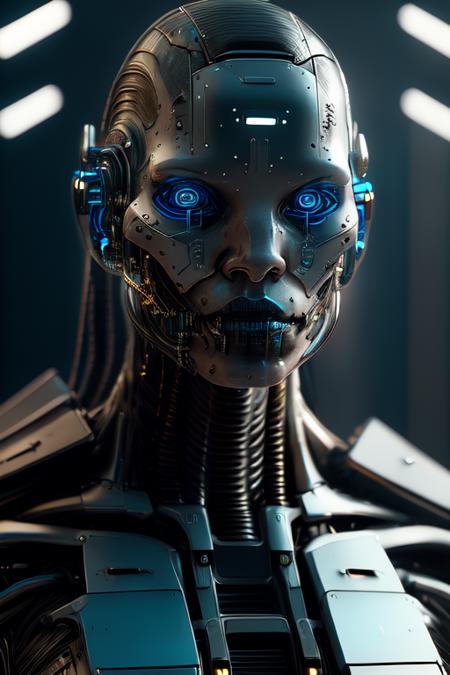 rz88mkultr4, a closeup of a cyborg ,    trending on artstation, ultra realistic, ultradetailed, cyberpunk  details, neon heavy blacks and blue depth camera low angle, 3 5 mm