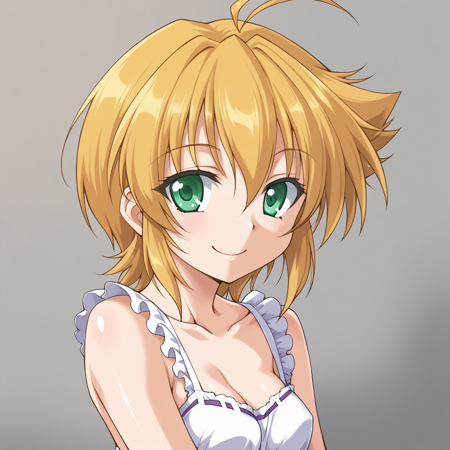 Shana Mikage, green eyes, short hair, blond hair, messy hair, ahoge