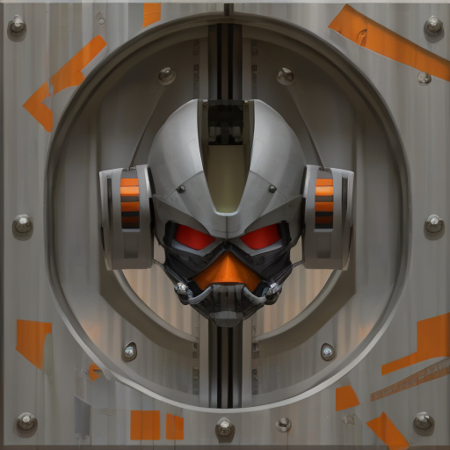 sharp edges, boomer shooter texture BREAK
big metal tech door with head <lora:doom_textures-10:1>