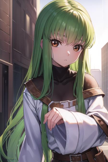 codegeasscc, <lyco:codegeasscc-lyco-nochekaiser:1>, 
cc, (brown eyes:1.5), green hair, long hair, straight hair,
BREAK straitjacket, (white straitjacket:1.5), wide sleeves, belt, black belt,
BREAK outdoors, city,
BREAK looking at viewer, (cowboy shot:1.5),
BREAK <lyco:GoodHands-beta2:1>, (masterpiece:1.2), best quality, high resolution, unity 8k wallpaper, (illustration:0.8), (beautiful detailed eyes:1.6), extremely detailed face, perfect lighting, extremely detailed CG, (perfect hands, perfect anatomy),