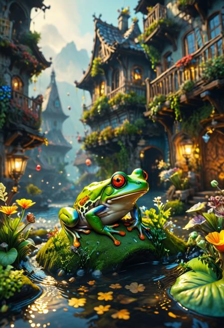 This captivating image portrays a charming and whimsical frog as a photographer, capturing a moody, grainy, and noisy atmosphere. The concept art is a creation of talented artists like Alberto Seveso, Cyril Rolando, and Dan Mumford, who specialize in meaningful visual art. The detailed painting, rendered as a digital illustration, showcases the power of Unreal Engine 5 in creating 32k maximalist, hyper-detailed fantasy art. The 3D digital art employs sharp focus and intricate detail, resulting in a masterpiece that redefines fine art.