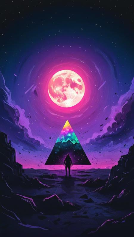illustration, moon, triangle, colors, <lora:mob100:0.8>,  dark,  <lora:retro-neon-style:0.6>,  <lora:zavy-rmlght-sdxl:0.4>