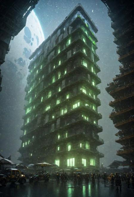 (future civilization, future street, future buildings, future vehicle:1.6), (green glowing:1.5),
(lots modern design housing on the spacecraft, masterpiece:1.5), 
(large file, super realistic, 4k, 8K, 16k, FHD, HD, VFX , perfect, photograpy, construction sales photograpy, Interior design, super high resolution, cinematic photography:1.2),   
(extra long shot, wide-angle lens, POV, DOF:1.1), 
(creeping fogs, dust shining in the light:1.4),
(amazing, mystery, Spectacular, Luxurious, elegance, perfect design, harmonious color:1.1),
fashion design, Modern, Modernism, mystery, Spectacular, Luxurious, elegance, perfect design,
(industrial|mechanical|gritty|metallic|sci-fi|future|Organicism_style),
[Metal|Leather|Flash|Neon|Glass|Screen|carpaint_Detailed Texture: 0.7]
[[urban landscape:**|nature landscape:**:|changeable cloud:**]:0.75],
[skyscraper:**|building:**|viaduct:**|future city:**|MRT:**|park:**|neon sign:**_urban landscape::0.85],
(blurred background:1.4),
[(background, more_details:0.3), (more_details:0.6), (more_details:0.8),
(more_details:1.2):0.65],
ng_deepnegative_v1_75t, JuggernautNegative, epiCNegative, OverallDetail, extremely detailed, vertical, void, great lighting, shadowrun_character, shadowrun_dungeon, shadowrun_surface, shadowrun_dungeon_party, shadowrun_party, cyberpunk, netrunner, enforcer, shaman, oni, courier, neo-aztec, high-tech lowlife, masculine, feminine