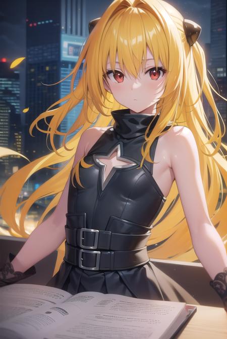 toloveruyami, <lora:yamitest:1>, yami, (yellow hair:1.5), long hair, (red eyes:1.5), hair ornament, (small chest:1.2), 
BREAK sleeveless,
BREAK outdoors, city,
BREAK looking at viewer, 
BREAK <lyco:GoodHands-beta2:1>, (masterpiece:1.2), best quality, high resolution, unity 8k wallpaper, (illustration:0.8), (beautiful detailed eyes:1.6), extremely detailed face, perfect lighting, extremely detailed CG, (perfect hands, perfect anatomy),