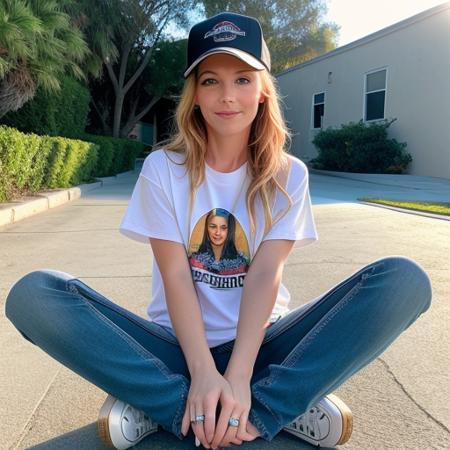 (Masterpiece Photo:) of (Happy) lesliemann,  sitting on a skateboard,  wearing jeans and a tshirt, cap. Highly Detailed,(Feminine:1.4),(beautiful:1.4),(attractive:1.3),calendar pose,perfectly detailed eyes,studio lighting,thematic background, (high detailed skin:1.2), 8k uhd, dslr, soft lighting, high quality, film grain, Fujifilm XT3