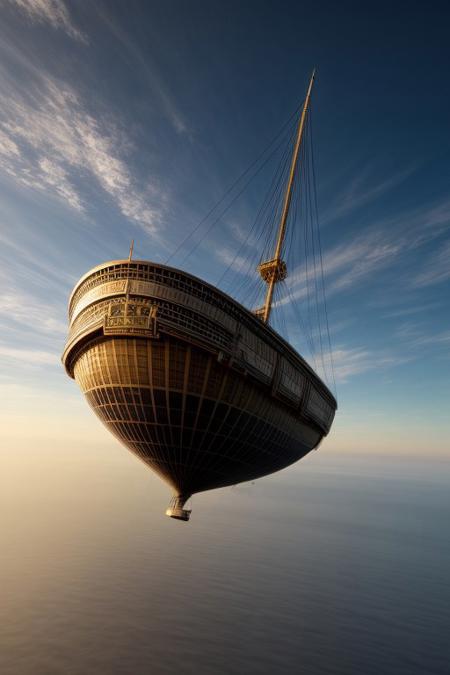 A Floating City in the Sky: Airships, sunlit platforms, and the mystery of a land far below.