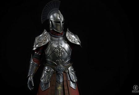 Created as premium AAA game asset or museum visualization piece. Currently trending on ArtStation HQ for its perfect balance of historical accuracy and next-gen rendering techniques. Ideal for armor design portfolios or cinematic production stills."