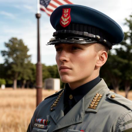 Photograph of a soldier in a uniform holding a flag in a battlefield <lora:ReaPhoLoRA-10:1>, (good composition), (in frame), centered, 8k, 4k, detailed, attractive, beautiful, impressive, photorealistic, realistic, cinematic composition, volumetric lighting, high-resolution, vivid, detailed, stunning, professional, lifelike, crisp, flawless, DSLR, 4k, 8k, 16k, 1024, 2048, 4096, detailed, sharp, best quality, high quality, highres, absurdres