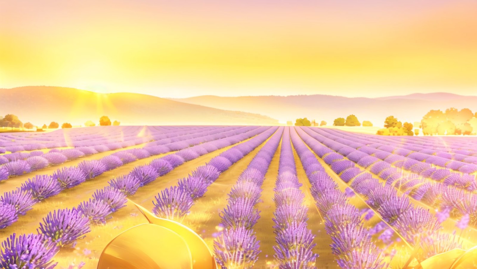 <lora:vn_bg:1> vn_bg, no humans, A serene lavender field bathed in the golden light of sunset, where the scent of lavender...