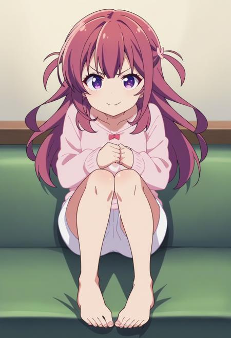 chitosek, long hair, brown hair, purple eyes,  chitosek, baseoutfit, long hair, skirt, brown hair, shirt, long sleeves, purple eyes, pleated skirt, shoes, socks, red skirt, brown footwear, blue shirt, loafers, chitosek, sleepoutfit, pink pajamas, long hair, long sleeves, purple eyes, red hair, white shorts, sweater, two side up, v-shaped eyebrows, pink sweater,