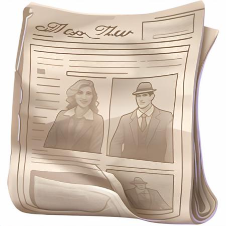 2d icon. a newspaper with a picture of a man and a woman. <lora:SDXL_icon_V2-000034:1>