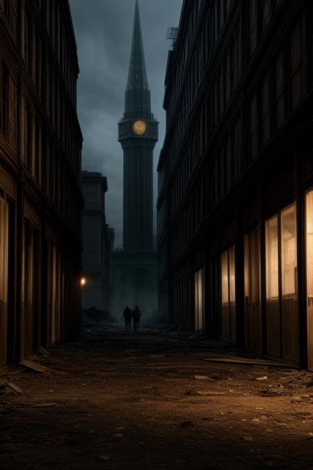 Quarantine Zone of a Plague: Abandoned streets, quarantined individuals, and the desperate search for a cure.