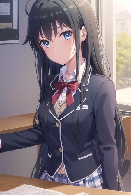 yukinoyukinoshita, <lora:yukino yukinoshita s2s3-lora-nochekaiser:1>, 
yukino yukinoshita, black hair, blue eyes, long hair, ahoge,
BREAK blazer, cardigan, jacket, plaid, plaid skirt, school uniform, skirt, sobu high school uniform,
BREAK indoors, classroom,
BREAK looking at viewer, (cowboy shot:1.5),
BREAK <lyco:GoodHands-beta2:1>, (masterpiece:1.2), best quality, high resolution, unity 8k wallpaper, (illustration:0.8), (beautiful detailed eyes:1.6), extremely detailed face, perfect lighting, extremely detailed CG, (perfect hands, perfect anatomy),