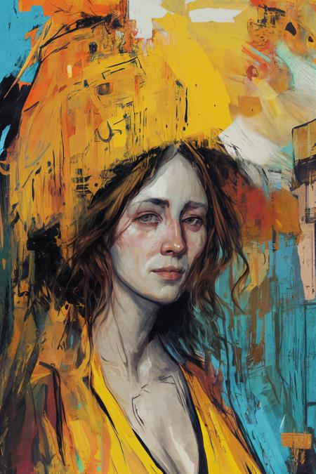 (masterpiece), (best quality), a portrait of [a woman:abstract background:0.5], expressionism, digital art, colorful background, <hypernet:discoElysiumStyle_discoElysium:1>, closeup,