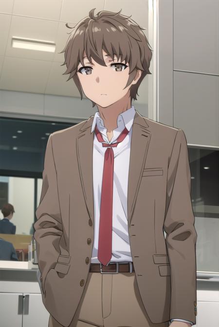 sakutaazusagawa, <lora:sakuta azusagawa s1-lora-nochekaiser:1>, 
sakuta azusagawa, short hair, brown hair, (brown eyes:1.5), male focus,
BREAK shirt, long sleeves, school uniform, jacket, white shirt, open clothes, necktie, belt, pants, blazer, red necktie, brown jacket,
BREAK indoors, classroom,
BREAK looking at viewer, (cowboy shot:1.5),
BREAK <lyco:GoodHands-beta2:1>, (masterpiece:1.2), best quality, high resolution, unity 8k wallpaper, (illustration:0.8), (beautiful detailed eyes:1.6), extremely detailed face, perfect lighting, extremely detailed CG, (perfect hands, perfect anatomy),