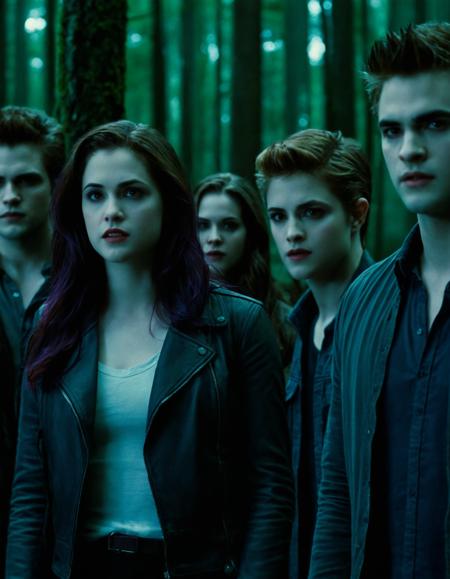 cinematic photo <lora:twilight:1>,twilight,still,promotional,movie,vampire,beautiful,twlight,portrait,eyes,, photo of a prompt . ,extremely detailed, a group of people standing in a forest together [2], . 35mm photograph, film, bokeh, professional, 4k, highly detailed