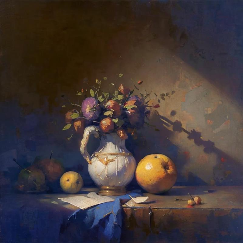 still life,Oil paintings,Flowers, fruit,静物 image by aji1